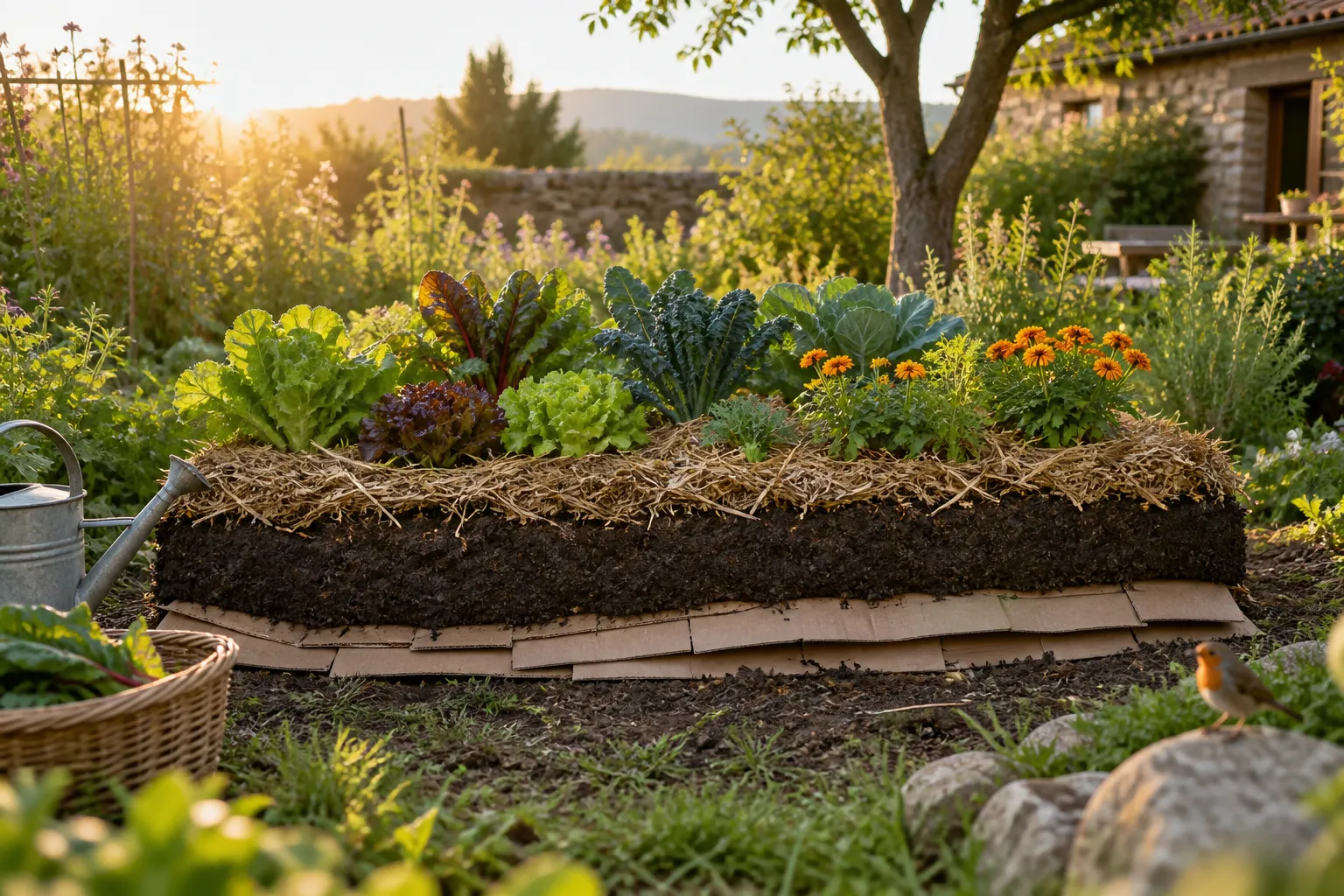 Bancal de jardín preparado con compost sin remover el suelo