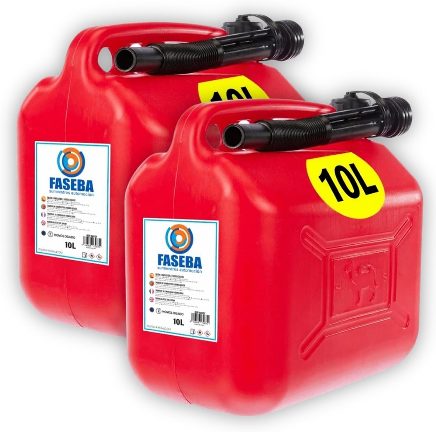 Dos bidones IAMI de gasolina de 10 L con boquilla flexible