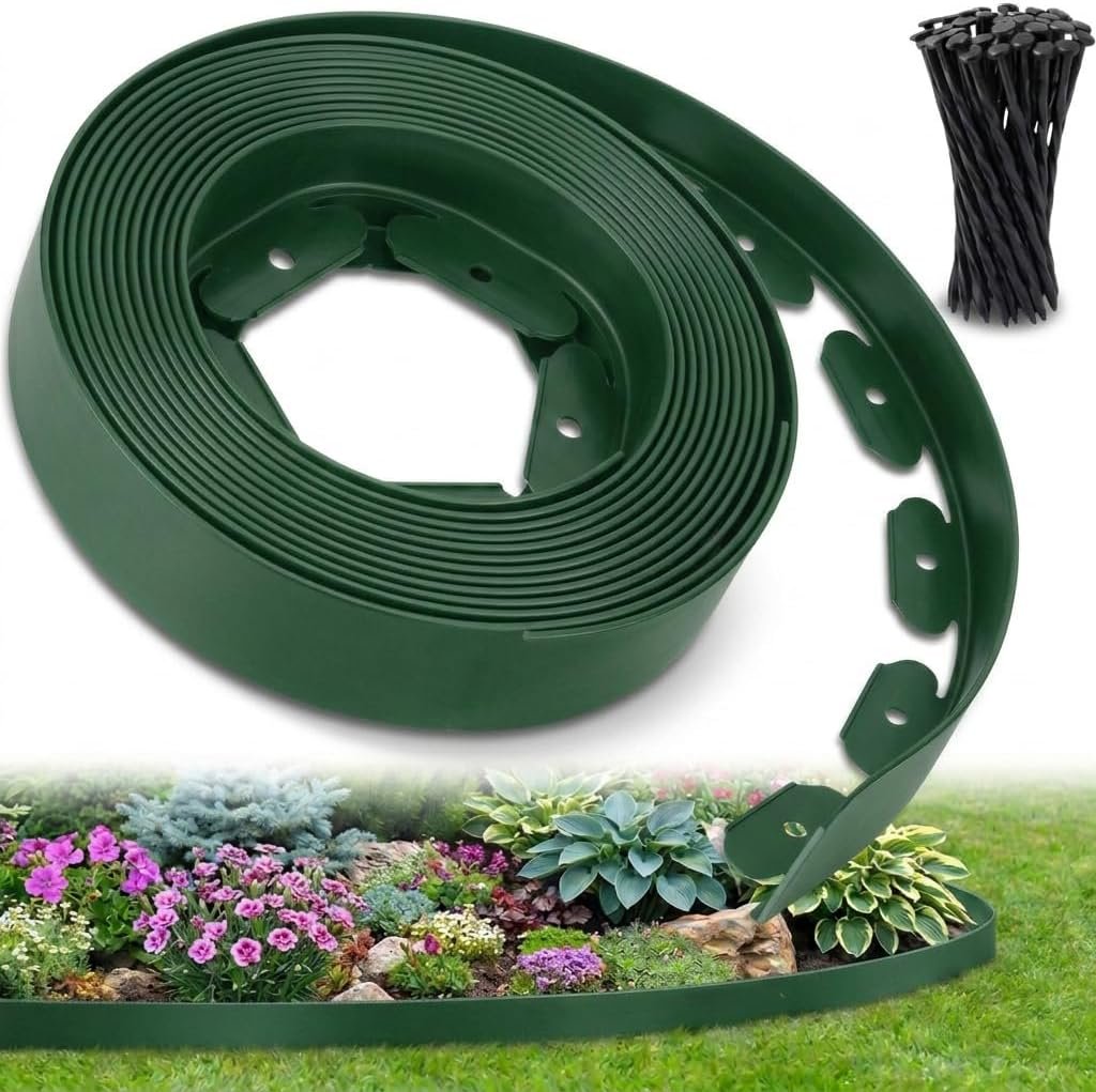 Bordura verde Ediesi con piquetas para delimitar césped