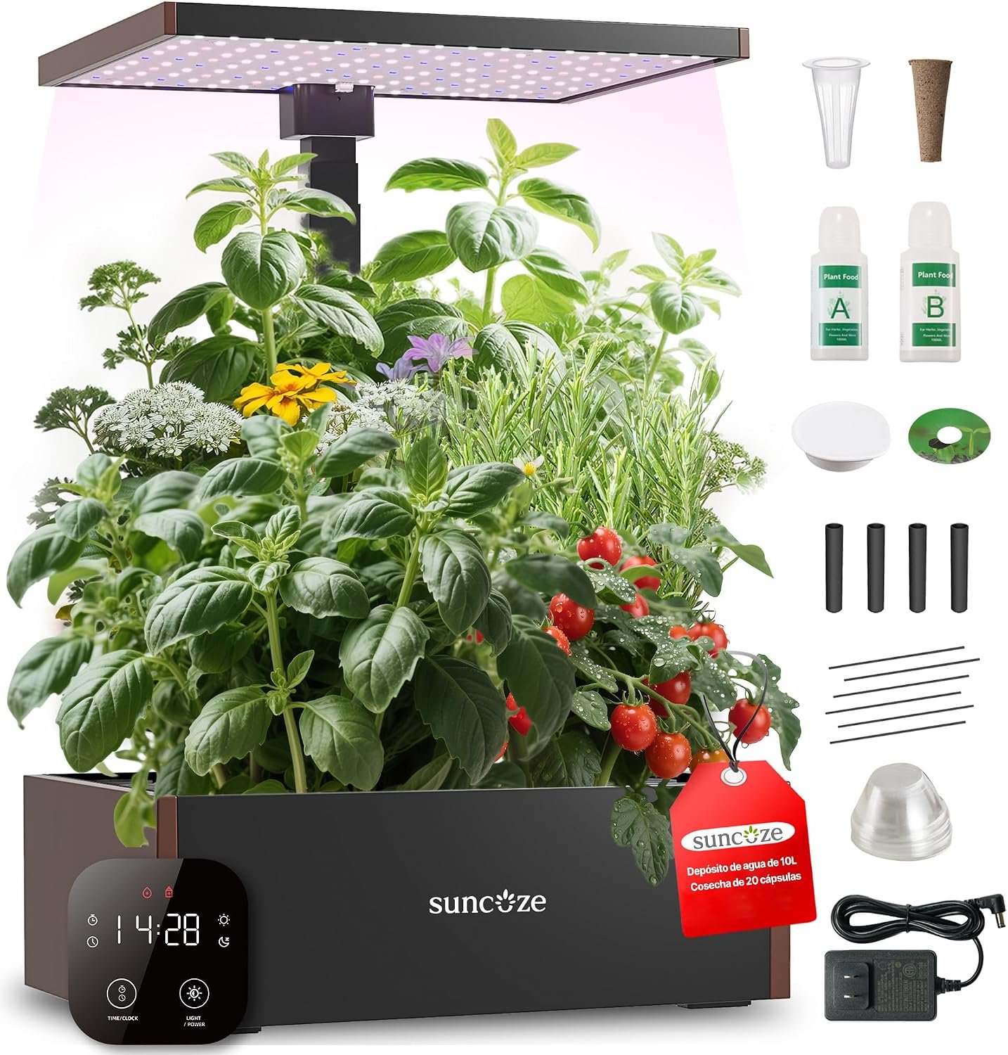 Huerto hidropónico SUNCOZE con 20 cestas y luz LED