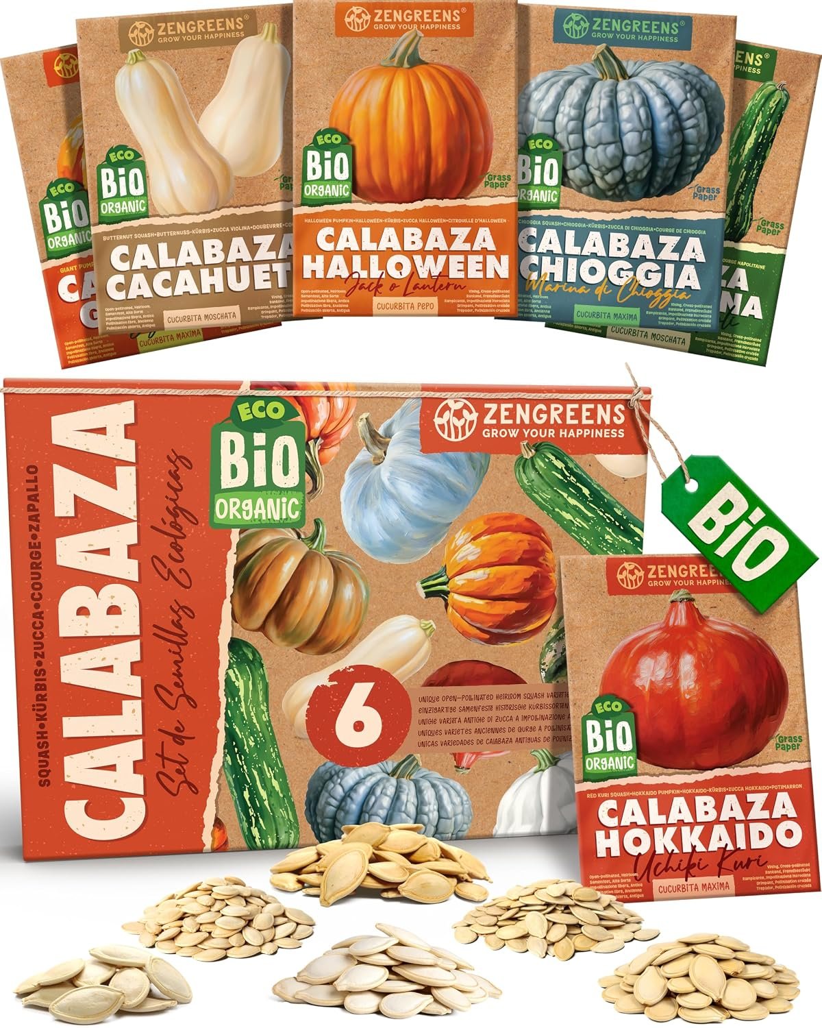 Set de semillas ecológicas ZenGreens de seis variedades de calabaza
