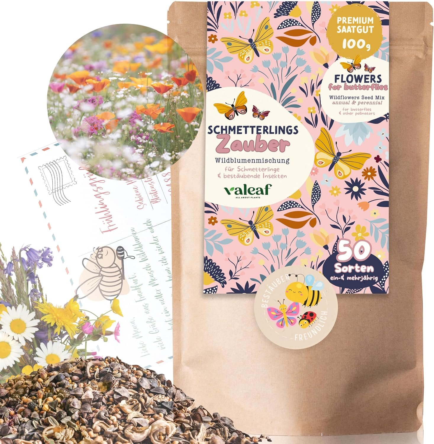 Envase valeaf de mezcla de semillas de flores para mariposas y abejas