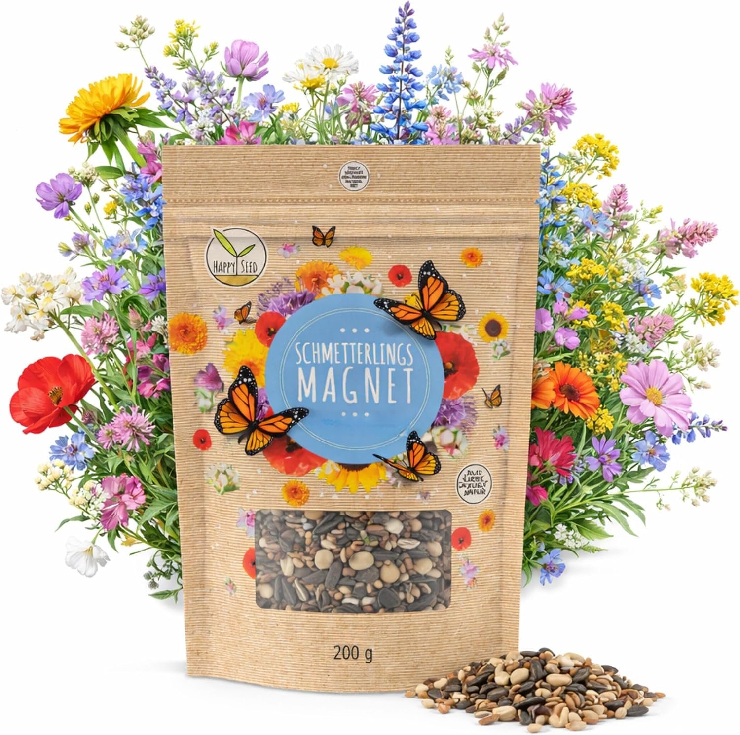 Envase de semillas HappySeed para pradera de flores y mariposas