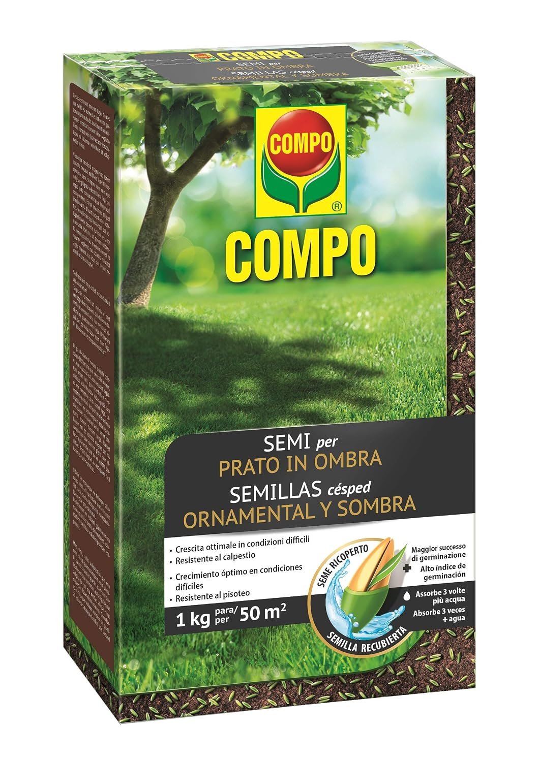 Envase de semillas COMPO para césped ornamental y sombra de 1 kg